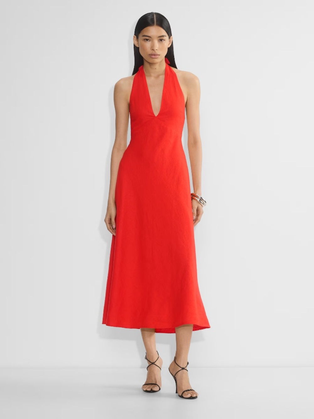 Linen Halter V-neck Maxi Dress